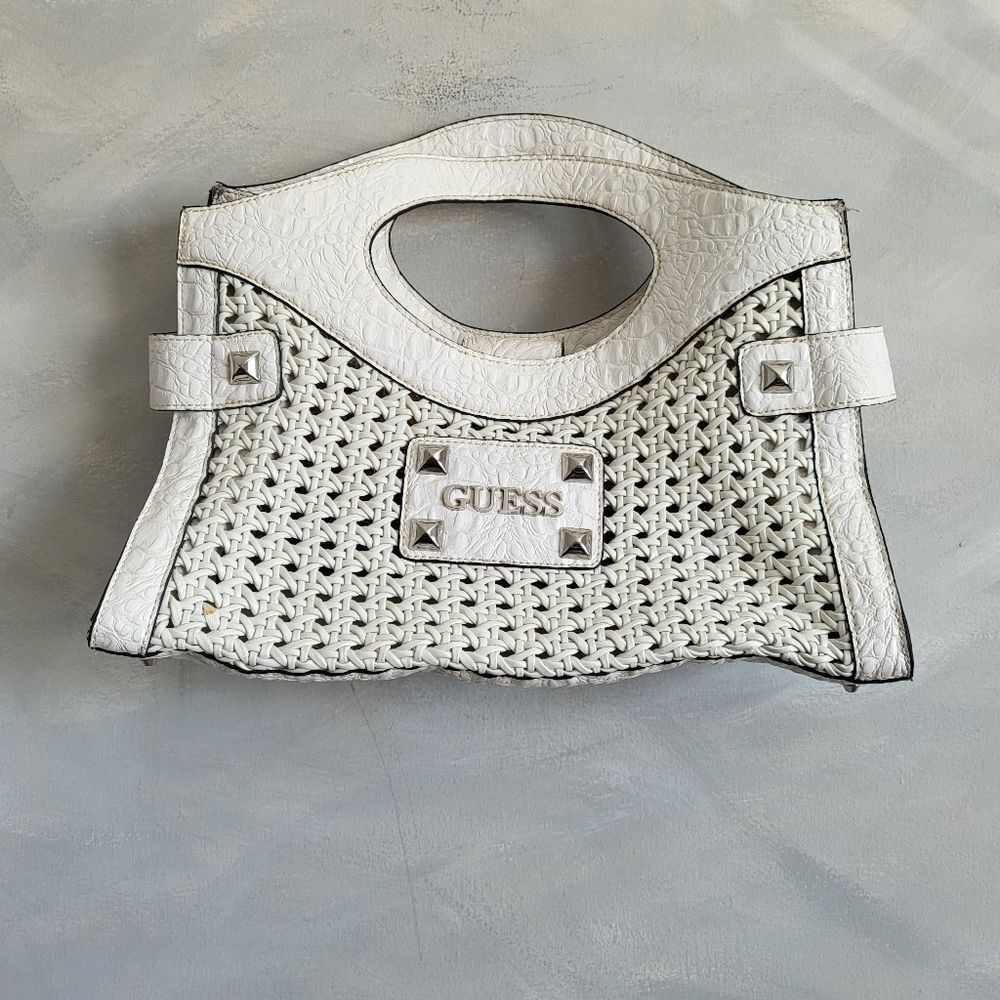 Guess Woven Croc Embossed White Clutch 15 x 8
